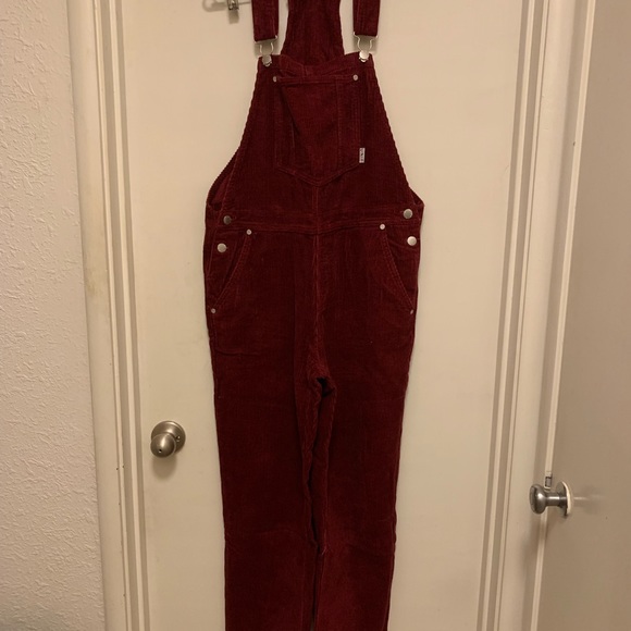 maroon corduroy overalls